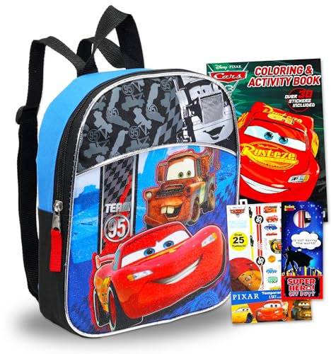 Disney Cars Mini Backpack for Kids Travel Bundle - 11 w Adjustable Straps