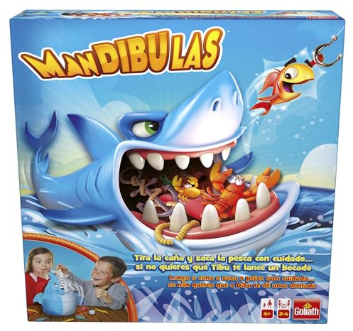 Mandibulas, Juego de Mesa. La pesca más divertida, Juego para niños partir de 4 años. Rescata los animalitos marinos sin que el Tiburón te atrape. Saca los peces de su mandíbula con tu caña de pescar