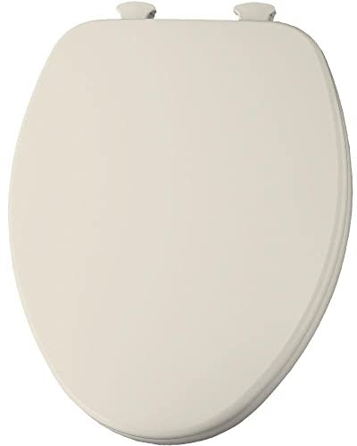 CHURCH Toilet Seat, Easy Clean Hinges Release for Deep Cleans, Durable Enameled Wood Seat, Elongated, Biscuit