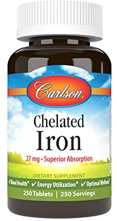 Carlson Labs Chelated Iron 27mg, 250 Tablets