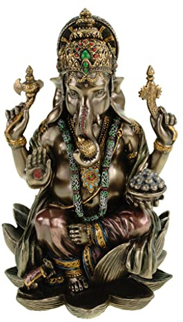 Statua di Ganesha di Veronese, 19 cm Rappresentazione dipinta a mano della divinità indù – Scultura spirituale per l'altare domestico, l'ufficio o il soggiorno