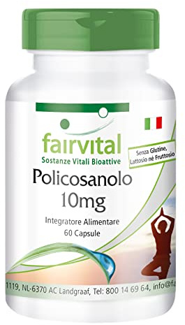 fairvital Capsules de policosanol 10mg, 60 capsules, faciles à avaler, HAUTEMENT DOSÉES, VÉGÉTALIENNES