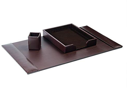 Dacasso Bonded Set Luxury Leather Desk Pad & Desk Organization Essentials, 3 Piece, Dark Brown