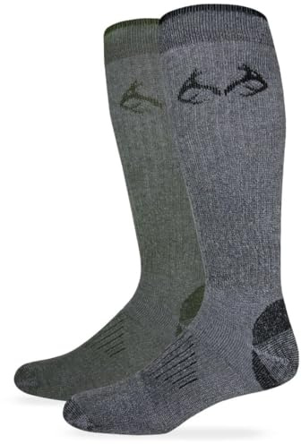 Team Realtree Men's All Season Over the Calf Tall Boot Socks 2 Pair Pack, Olive/Black, Large