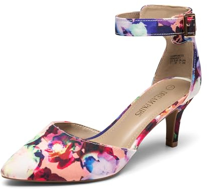DREAM PAIRS Kitten Heel Low Heel for Women Closed Pointed Toe Pumps Wedding Party Sexy Dress Shoes Lowpointed,Size 8,Floral,LOWPOINTED
