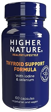 Higher Nature - Thyroid Support Formula - Reduction of Tiredness & Fatigue - Iodine, Selenium, Vitamin C, B12 & Iron - Thyroid Support Supplement for Women & Men - Energy & Focus Formula - 60 Capsules