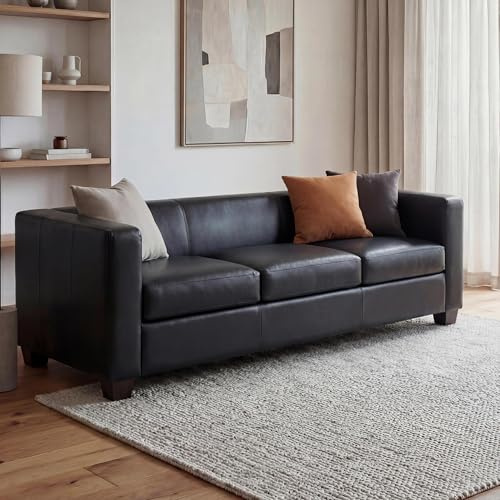 Mendler Divano Sofa 3 posti Lounge Moderno Elegante Serie Lille M65 75x191x70cm Ecopelle Nero