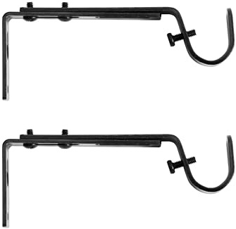 Kenney Adjustable Curtain Rod Brackets, Black (2-Pack)