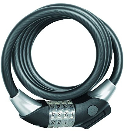 ABUS Spiralkabelschloss Raydo Pro 1450/185 + TexKF-Halterung - Zahlenschloss mit beleuchteten LED-Zahlenwalzen - ABUS-Sicherheitslevel 4-185 cm, Schwarz