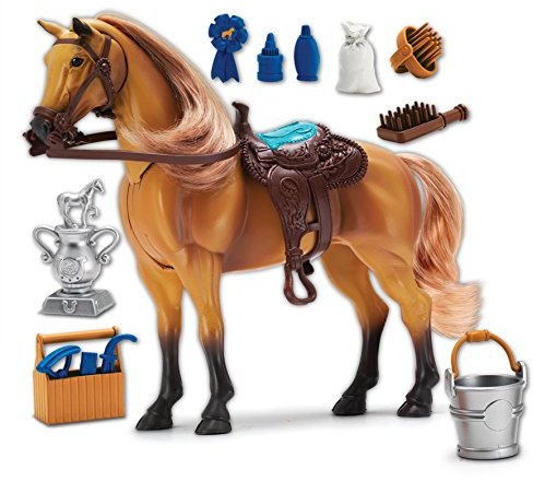 Sunny Days Entertainment | Quarter Horse with Moveable Head, Realistic Sound and 14 Grooming Accessories | Blue Ribbon Champions Deluxe Toy Horses