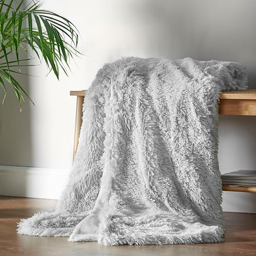 Catherine Lansfield Cuddly Deep Pile 150x200cm Blanket Throw Silver Grey