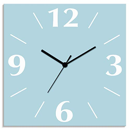 ARTLAND Wanddeko Wanduhr ohne Tickgeräusche Alu Funkuhr 30x30 cm Quadratisch Lautlos 4 Ziffern Farbig Schlichtes Design Türkis Hellblau S7JZ