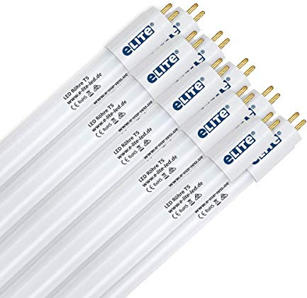 eLITe LED Röhre T5, 54,9cm, 12W, sehr hell, 1560lm, 860, 6000 Kelvin, Tageslichtweiß, NUR FÜR EVG, 140 Grad, homogenes Licht, langlebig 50.000h, 3 Jahre Garantie, 10 Stück