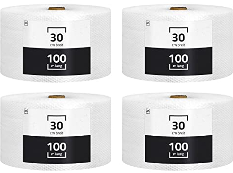 4 Rollen Luftpolsterfolie 30 cm x 100m Noppenfolie Polsterfolie Blasenfolie Knallfolie - Stärke 50my - Verpackungsfolie