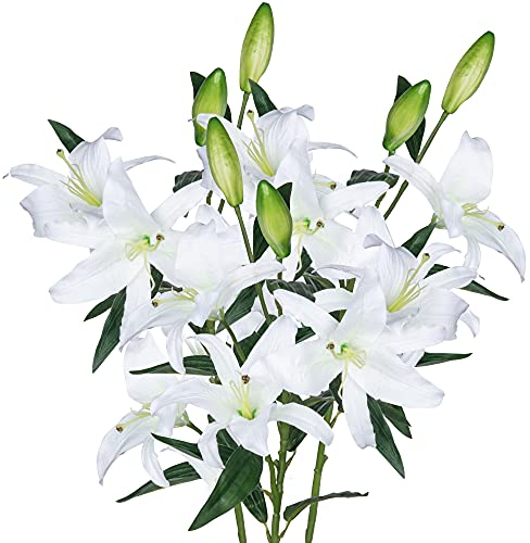 Grand Verde Lily Künstliche Blumen, Großstrauß, 76,2 cm lange Stiele, Dutzend blühende Seidenblumenköpfe, Hochzeitsdekoration, Innenbereich, Heimdekoration, DIY, Blumenhandwerk, Tischdekoration, 3