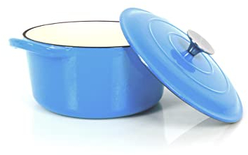 Cazuela de hierro fundido Echtwerk con revestimiento esmaltado, olla de hierro fundido, asador con tapa, panera redonda, apta para hornos, parrillas, barbacoa e inducción, azul claro, 3,5 L