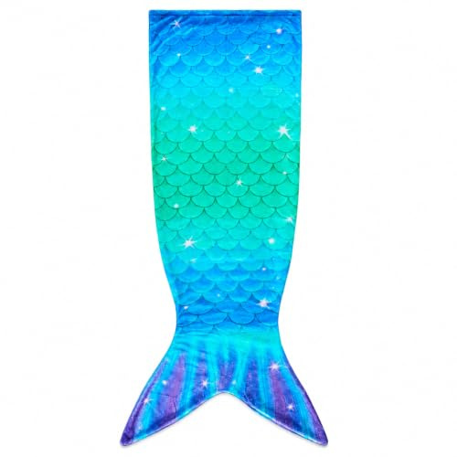 WERNNSAI Mermaid Tail Blanket, Flannel Throw Blanket for Birthday Gift | 140cm x 60cm,Blue & Green Decorative Blanket for all seasons, Sofa, Reading, Travel and Camping,Christmas