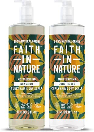 Faith In Nature 2 x 1L Natural Shea & Argan Shampoo and Conditioner Set, Nourishing, Vegan & Cruelty Free, No SLS or Parabens, For Very Dry to Dry Hair