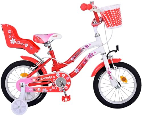 Volare Lovely Kinderfahrrad - Mädchen - 14 Zoll - Rot Weiß - 2 Handbremsen