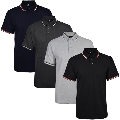 Mens Polo Shirts 4 Pack Short Sleeve Plain Pique Tipping T Shirt Multipack | Mens Polo Shirts 4 Pack Short Sleeve Pique Tipping T Shirt Multipack
