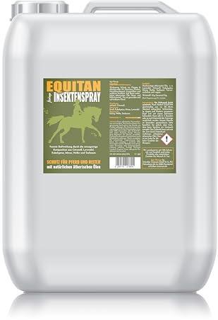 florage EQUITAN Insektenspray 10L Kanister, Natürlicher Schutz für Pferde und Reiter, Effektiv gegen Fliegen, Mücken, Bremsen, Zecken usw., Wirkung durch Ätherische Öle, Vegan, 500ml