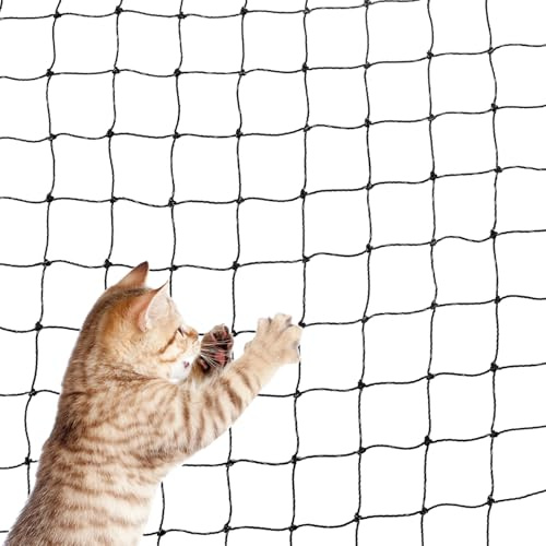 QWORK® Katzennetz drahtverstärkt, inklusive Befestigungsset, 6x3m, schwarz für Balkon, Außentüren und Fenster