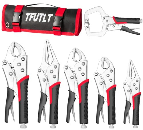 Locking Pliers Set,6-Pack Vice Grips Pliers Set,5,7,10Curved Jaw Locking Pliers,6-1/2,9-1/2 Long Nose Locking Pliers,6C-Clamp Plier with Bag,Fast Release,Fit for Clamping,Twisting,Metal Bending