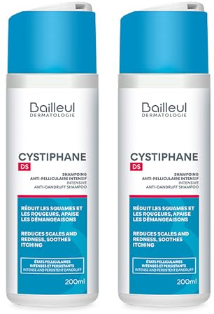 Bailleul | CYSTIPHANE DS | Shampoing Anti-pelliculaire intensif | Pellicules intenses et persistantes | RÉDUIT SQUAMES ET ROUGEURS, APAISE LES DÉMANGEAISONS | Lot de 2x200 ml