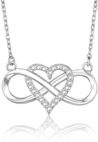 Kristallin Oändlighetshänge, halsband, kedja för damer, oändlighet, hjärthalsband, kristallkedja, hänge med zirkon, Infinity-halsband, för evig kärlek, hjärtsmycke, halsband med hänge, 1, Metall,
