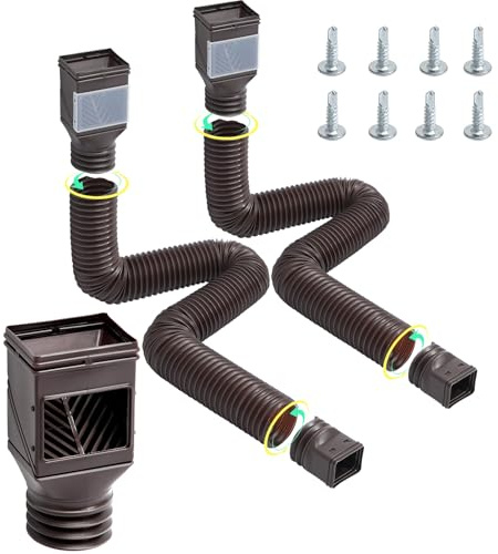 VEVOR HC3003G2 Rain 2-Pack Flexible Downspout, Spout Drain Extendable from 22 to 63, Gutter Extensions with Adapters, for Rainwater Drainage, Brown