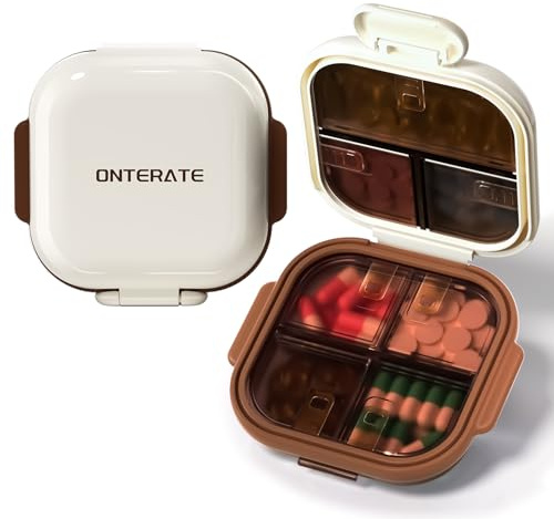 ONTERATE Pastillero de Viaje, Pastillero Pequeño con 7 Compartimentos para el Bolsillo del Bolso, Pill Box Portátil, Mini Pill Organizer a Prueba de Humedad (Amarillo)