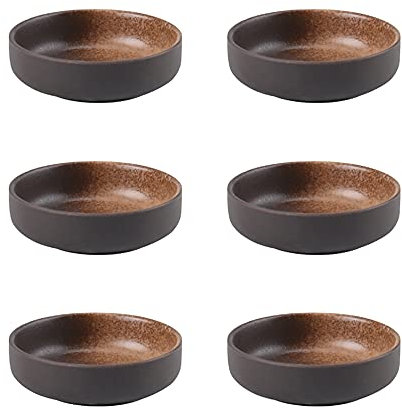 Ciotole per Immersione, Ciotole per Salsa, 3,5 Pollici, Stile Giapponese, Marrone e caffè, Multiuso, in Porcellana, per contorni, Piatti per condimenti, Piatti per Salsa di soia, Set da 6