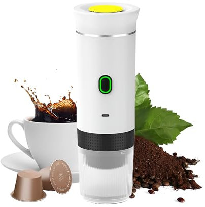 Cafetera Portatil Capsulas 3 en 1 compatible con Nespresso Dolce Gusto y Café Molido - Cafetera Portátil Multicapsulas para Llevar - Maquina Cafe Portatil Pequeña (Blanca)