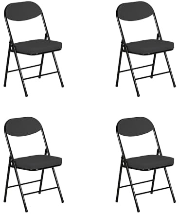 Hooma – Juego de 4 sillas plegables cómodas acolchadas con cojín grueso de PVC, silla plegable, cocina, interior, exterior, color negro