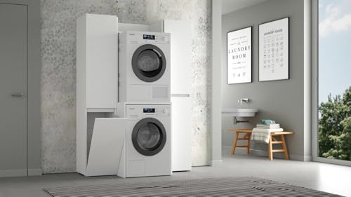 Terraneo mobile multiuso sopra lavatrice – Struttura salvaspazio 65x32x195 cm per bagno o lavanderia (Bianco con 3 ripiani)