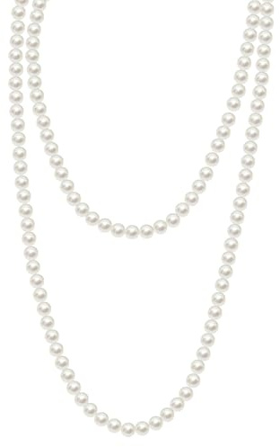 CYMYGS Pearl Necklaces, 150cm Long Vintage Pearl Necklace, Classic 1920s Fashion Faux Flapper Pearls, Artificial Vintage Fashion Jewelry Neck Strap Faux Pearls for Women Bridal Wedding Banquet