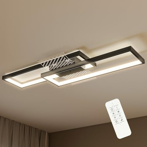 HOMCOM LED Ceiling Light, Modern Dimmable Ceiling Light with Wall Switch & Remote Control, Flush Mount Fixture Lamp with 3000-6000K Colour Temperatures for Living Room, Bedroom, Black