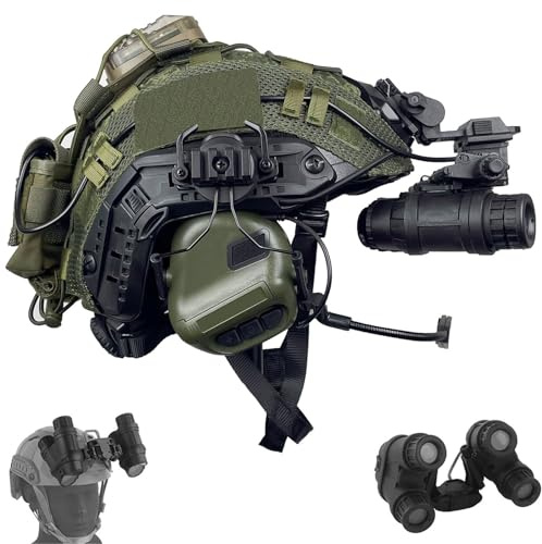 LZAQHMT Casco Táctico PJ Fast para Airsoft - Modelo De Visión Nocturna GPNVG-18 con Montura para Gafas De Visión Nocturna L4G24, Auriculares, Luz De Señalización Y Bolsa para Contrapeso(Ranger Green)