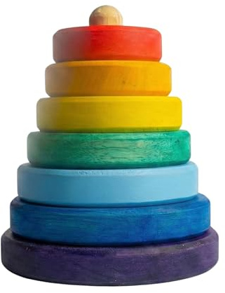 TOYSEE Torre Apilable Montessori 7 Piezas – Juguete de Madera para niños 2+ Años | Apilador Arcoíris | Motricidad Fina | Madera de Caucho No Tóxica