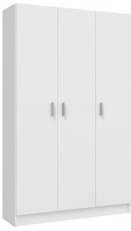 VITA - 3 Door Broom Cupboard Kitchen Utility Room Modular Cleaning Cabinet (H: 180cm x W: 109cm x D: 37cm) (White)