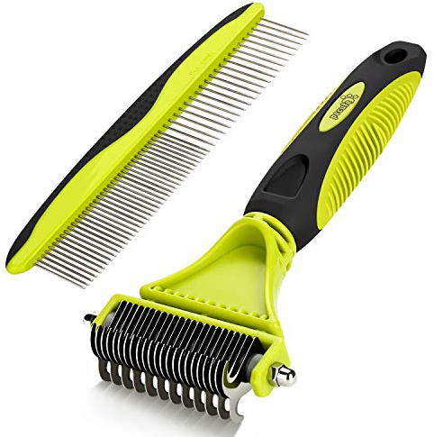 Grooming Dematting Comb Tool Kit - Double Sided Blade Rake Comb Grooming Comb - Removes Loose Undercoat, Knots, Mats and Tangled Hair