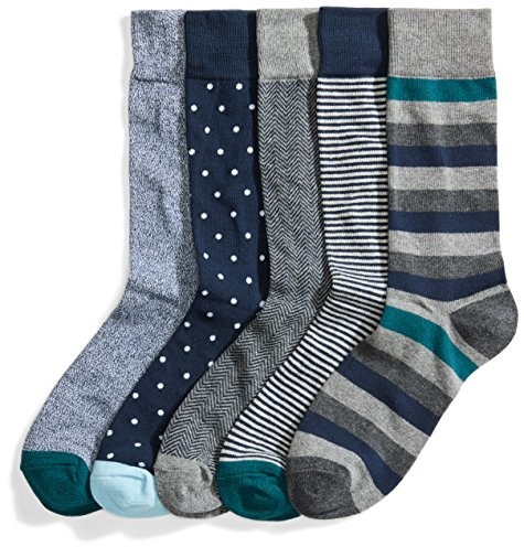 Amazon Essentials Chaussettes Habillées Confortables À Motifs Homme, 5 Paires, Vert, 41-45
