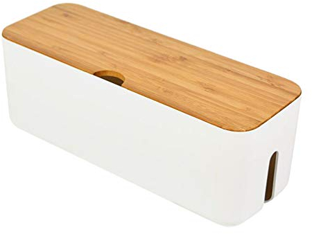 Scatola Organizzatrice per Cavi Multipresa con Coperchio in Legno - Custodia Bianca