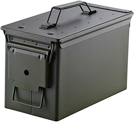 50 Cal Ammo Can Holder Box (Army Green) - Airtight & Watertight Metal Ammo Storage Box w/Hinged Lid, Locking Latch – Ideal Ammo Can Surplus for Firearms, Tactical Gear & Survival Supplies