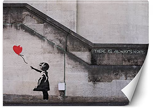 Feeby Vlies Fototapete Banksy Graffiti 368x254 cm Grau Wanddeko Inklusive Kleister Hotel Spa Büro Wohnzimmer Schlafzimmer Flur Mädchen Mit Luftballon