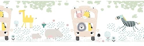 Profhome Carta da parati per bambini 403756-GU bordo autoadesivo bianco giallo bianco-crema azzurro 0,155 m x 5,00 m / 0,775 m2