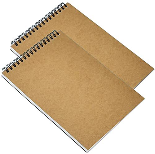 Cozlly 2 Stück Zeichenblock A5, Skizzenbuch 100 160gsm Seiten Blanko Skizzenblock, Zeichenheft mit Hardcover und Spiralbindung, Kraft Coverzeichenbuch, Sketchbook Künstler für Kinder Erwachsen
