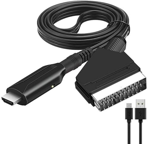SCART to HDMI adaptor for DVD Player to TV Video Audio Converter, Gaming Consoles for HD TV Monitor Projector STB VHS X-box PS3 Sky Blu-Ray Full HD 720P/1080 Video Cable Support