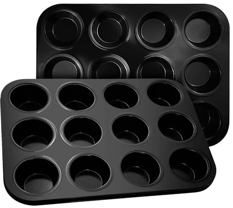 tekenewbse Muffin Backform, 2er-Pack Muffinform Blech für 12 Muffins, Antihaftbeschichtet Muffinförmchen, Muffinblech 12er, Karbonstahl Muffinformen, Muffin Form Muffinbackformen Backblech