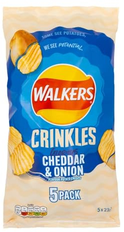 Walkers Crinkles Cheddar Cheese & Onion Crisps 5 X 23G | More flavour in every ridge | Suitable for vegetarians | Premium product
